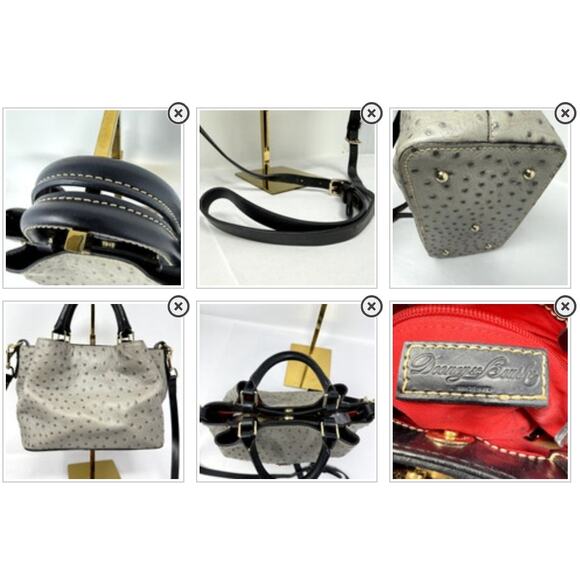 Dooney & Bourke Ostrich Embossed Leather Satchel Crossbody Gray Bag - Picture 6 of 16